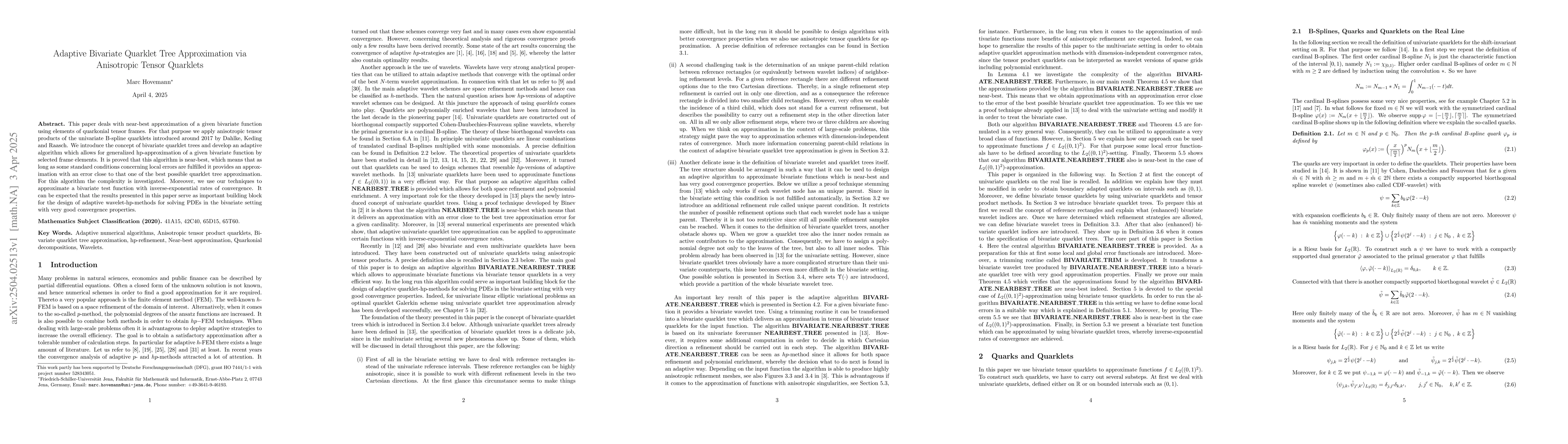 Thumbnail for Adaptive Bivariate Quarklet Tree Approximation via Anisotropic Tensor
  Quarklets