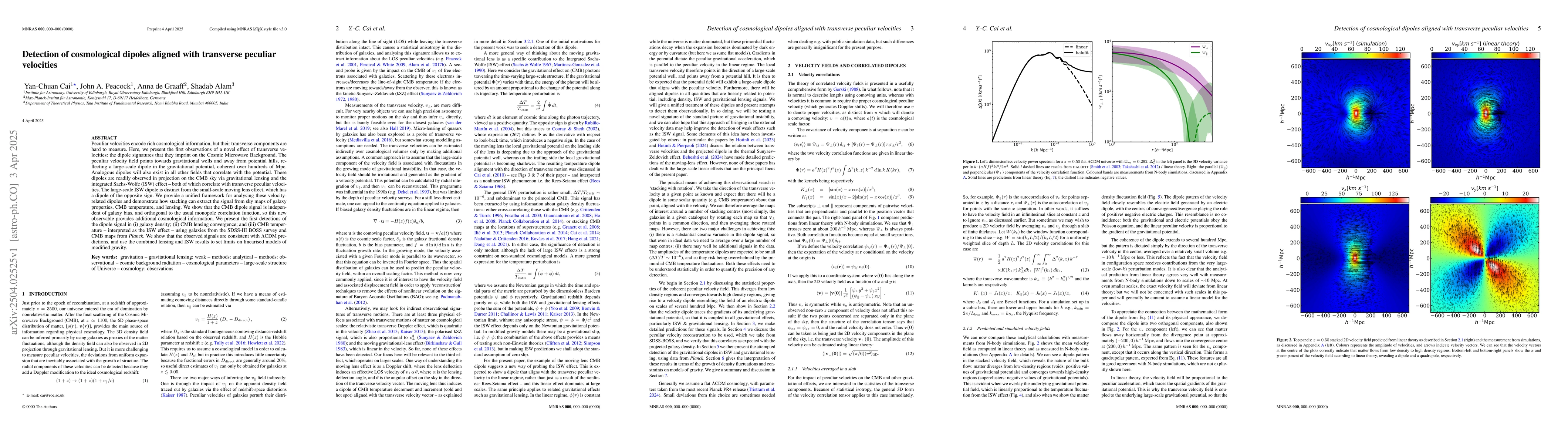 Thumbnail for Detection of cosmological dipoles aligned with transverse peculiar
  velocities