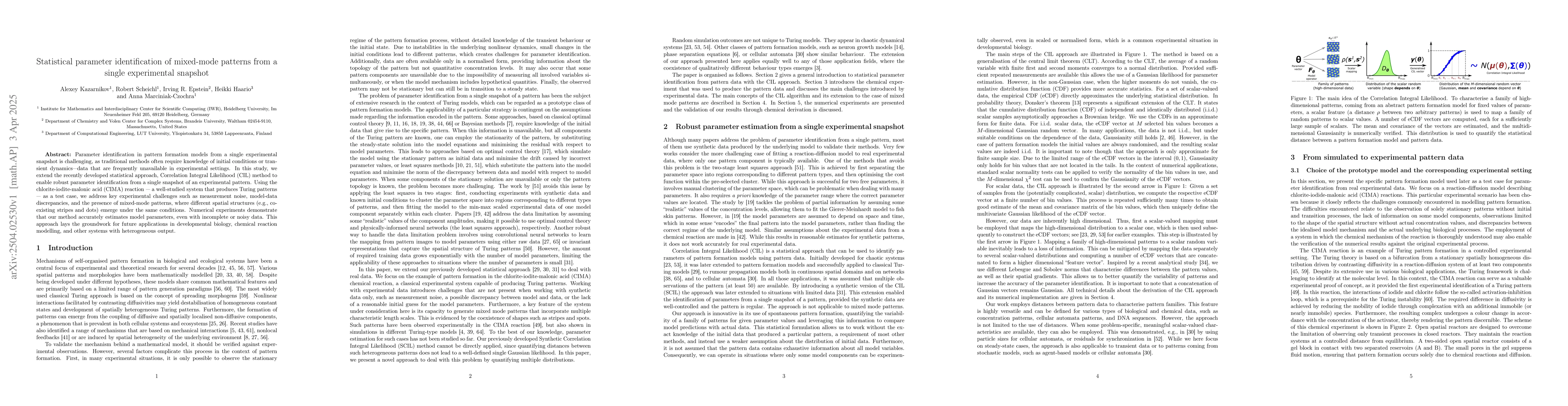 Thumbnail for Statistical parameter identification of mixed-mode patterns from a
  single experimental snapshot