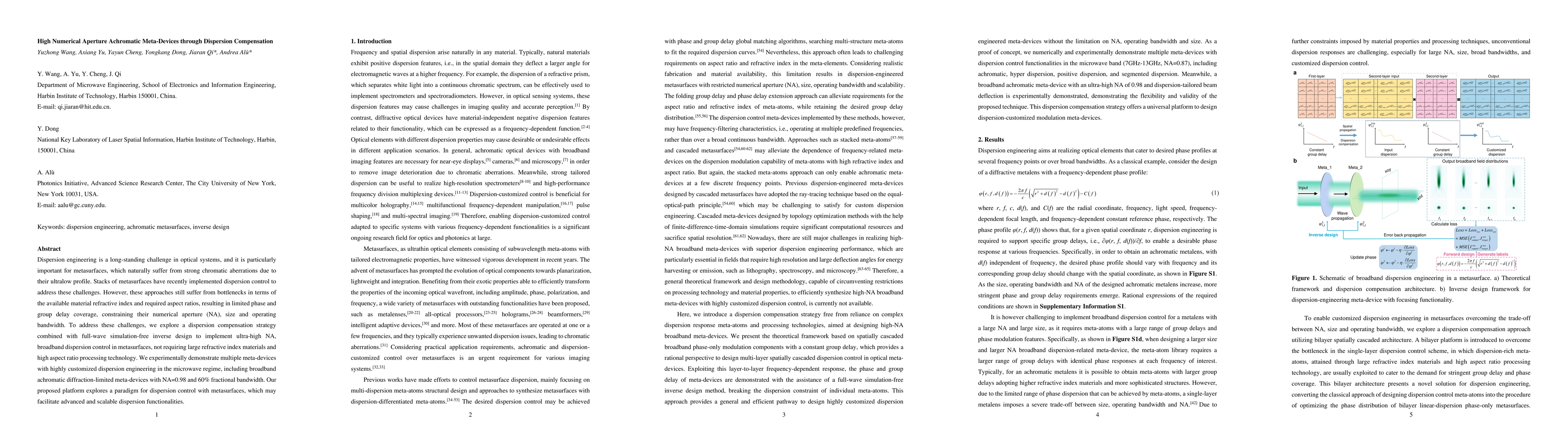 Thumbnail for High Numerical Aperture Achromatic Meta-Devices through Dispersion
  Compensation
