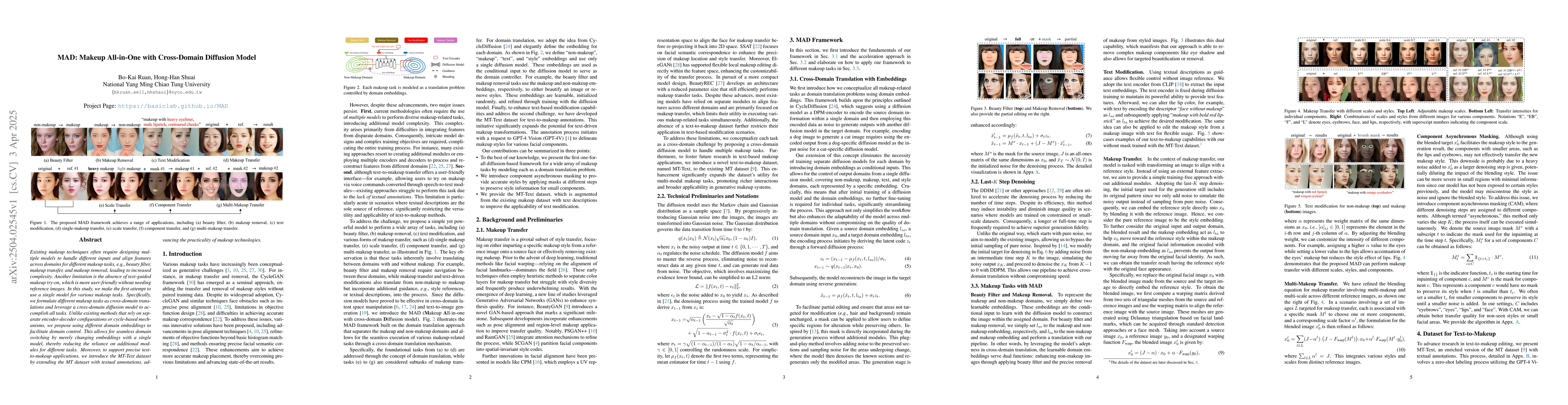 Thumbnail for MAD: Makeup All-in-One with Cross-Domain Diffusion Model