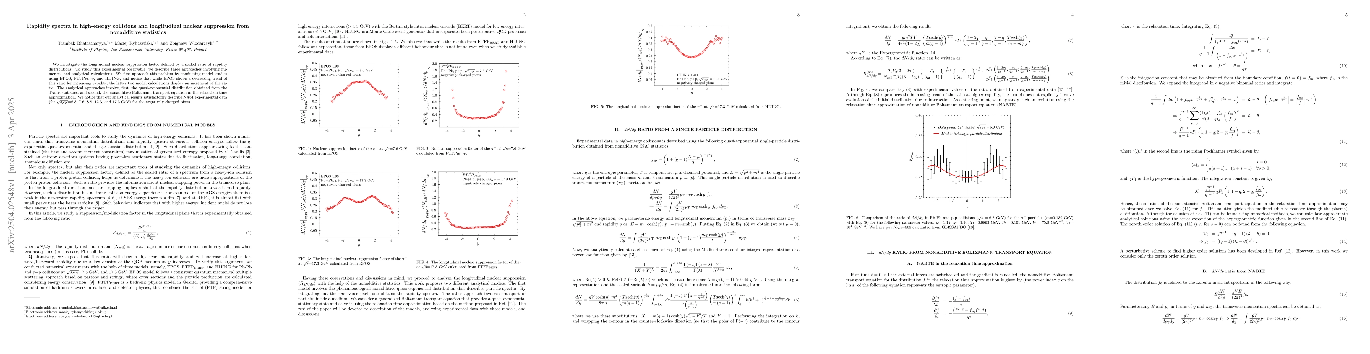 Thumbnail for Rapidity spectra in high-energy collisions and longitudinal nuclear
  suppression from nonadditive statistics