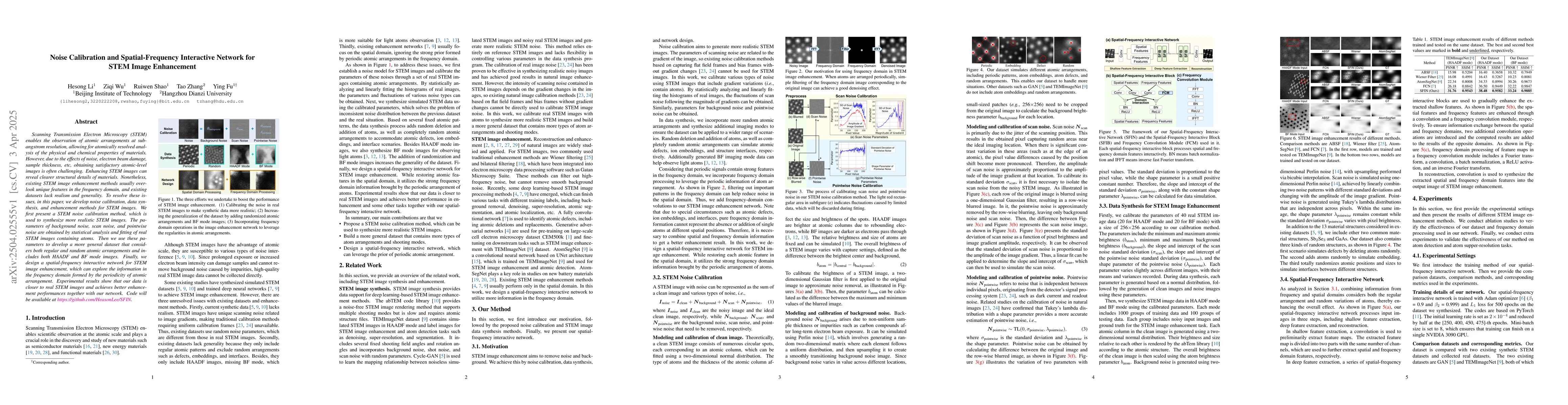 Thumbnail for Noise Calibration and Spatial-Frequency Interactive Network for STEM
  Image Enhancement
