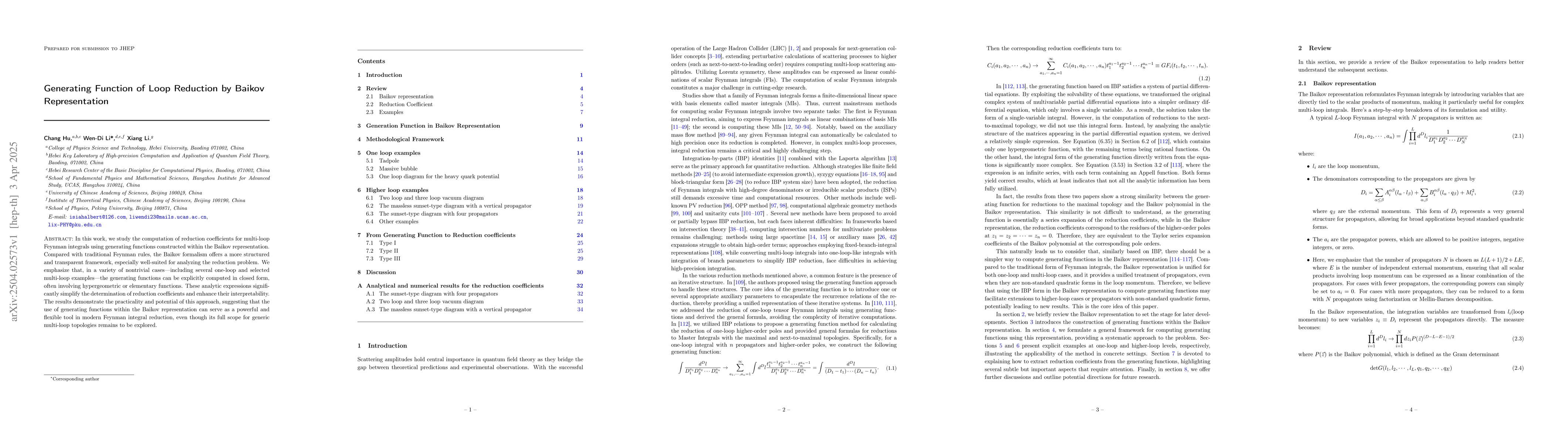 Thumbnail for Generating Function of Loop Reduction by Baikov Representation