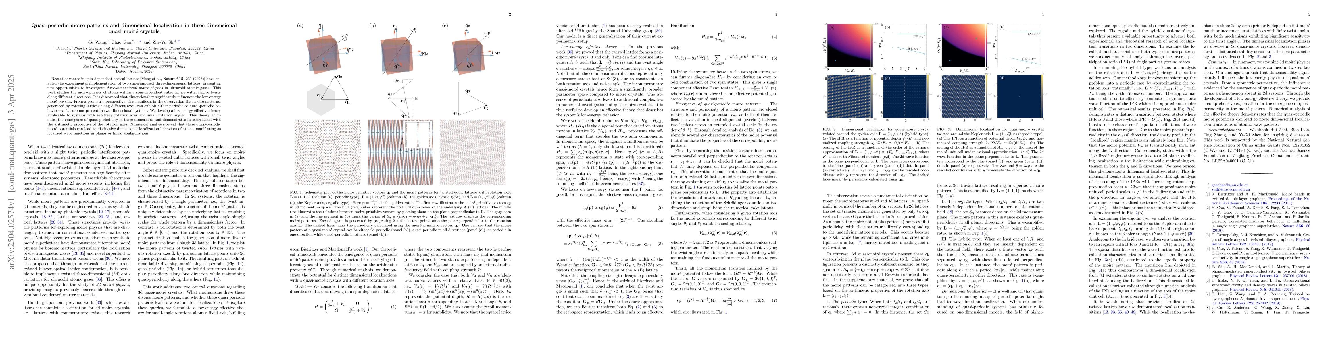 Thumbnail for Quasi-periodic moiré patterns and dimensional localization in
  three-dimensional quasi-moiré crystals