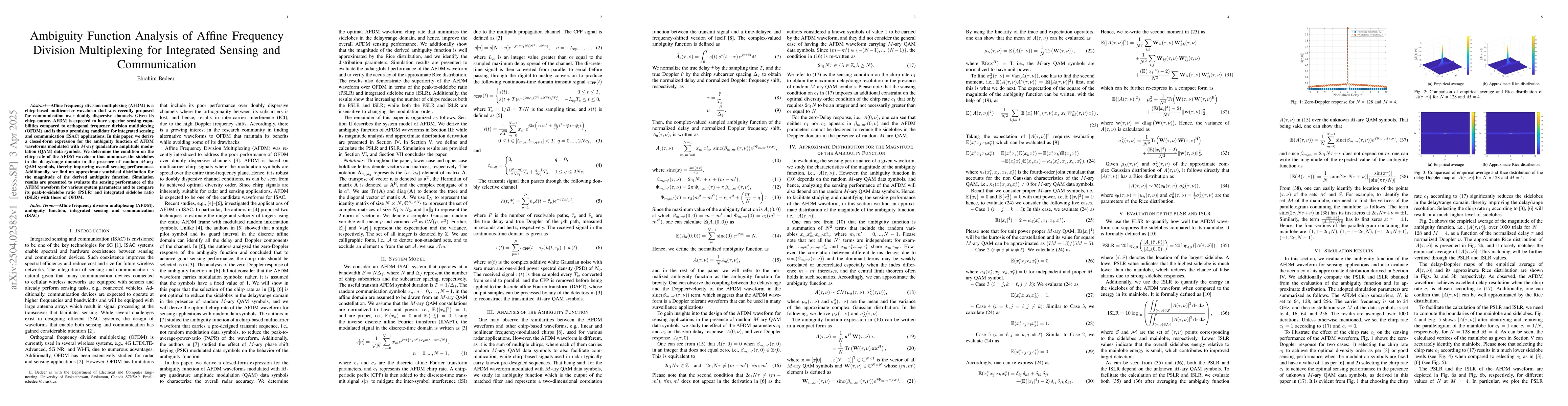 Thumbnail for Ambiguity Function Analysis of Affine Frequency Division Multiplexing
  for Integrated Sensing and Communication