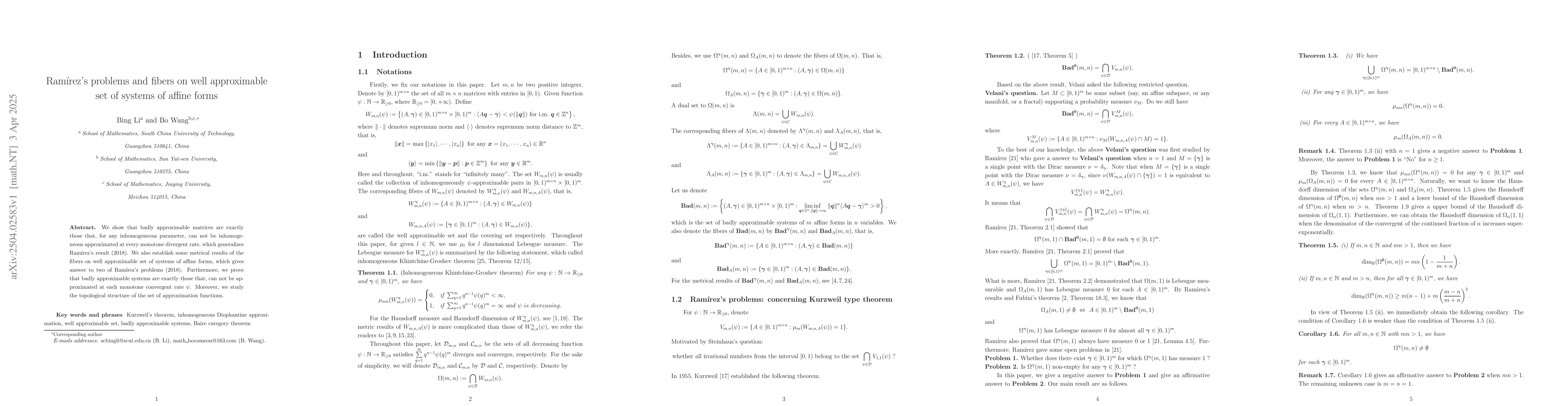 Thumbnail for Ramírez's problems and fibers on well approximable set of systems of
  affine forms