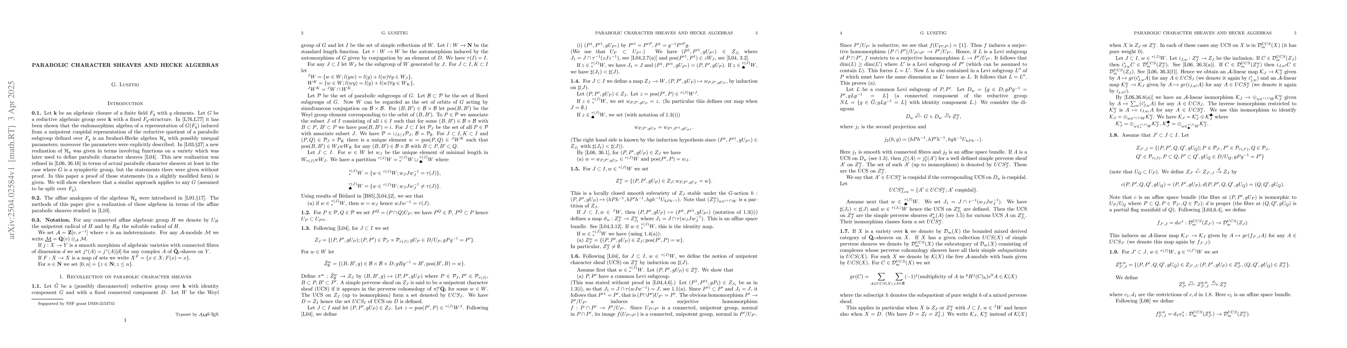 Thumbnail for Parabolic character sheaves and Hecke algebras