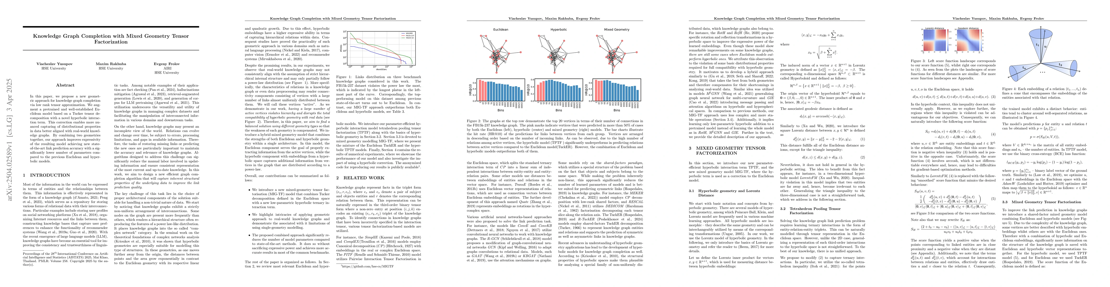 Thumbnail for Knowledge Graph Completion with Mixed Geometry Tensor Factorization