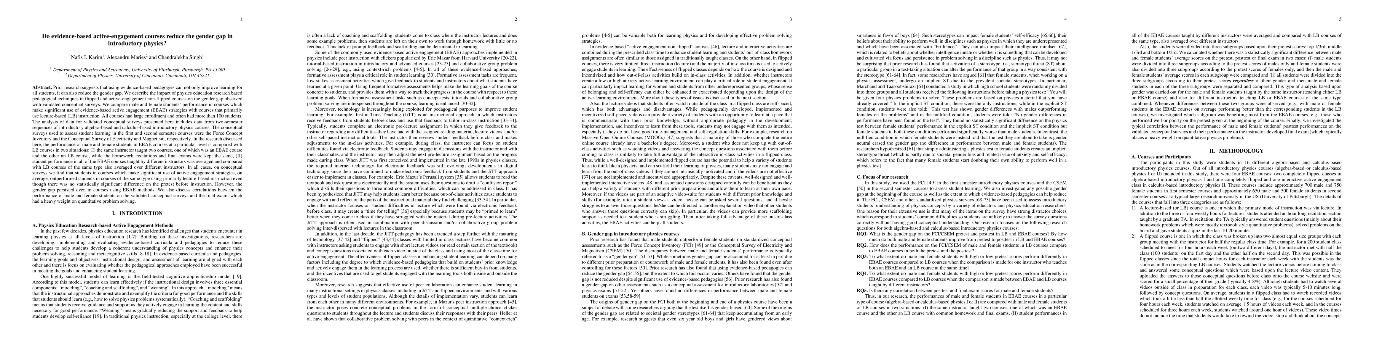 Thumbnail for Do evidence-based active-engagement courses reduce the gender gap in
  introductory physics?