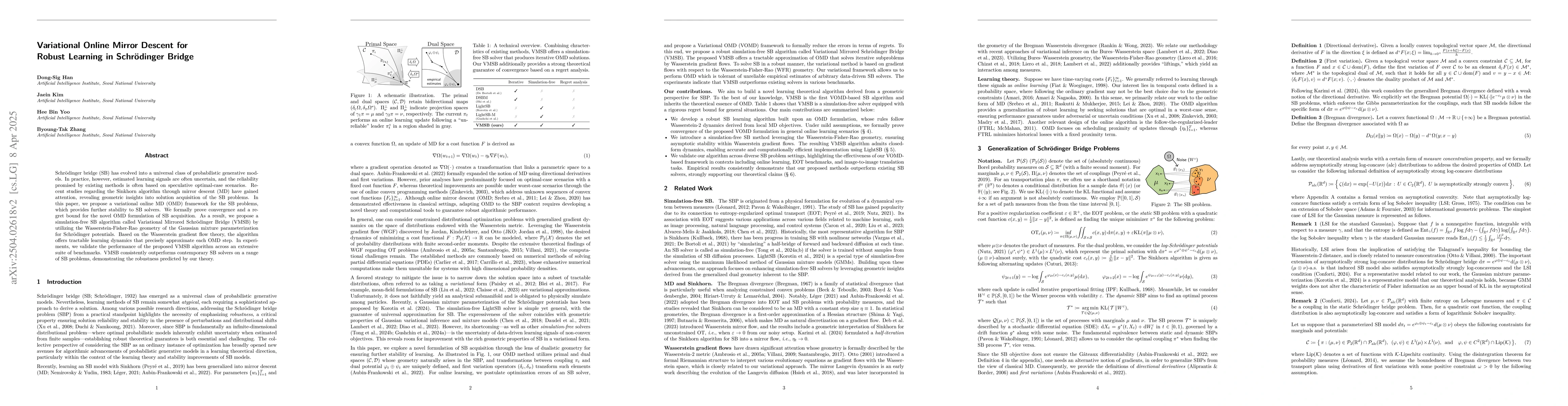 Thumbnail for Variational Online Mirror Descent for Robust Learning in Schrödinger
  Bridge