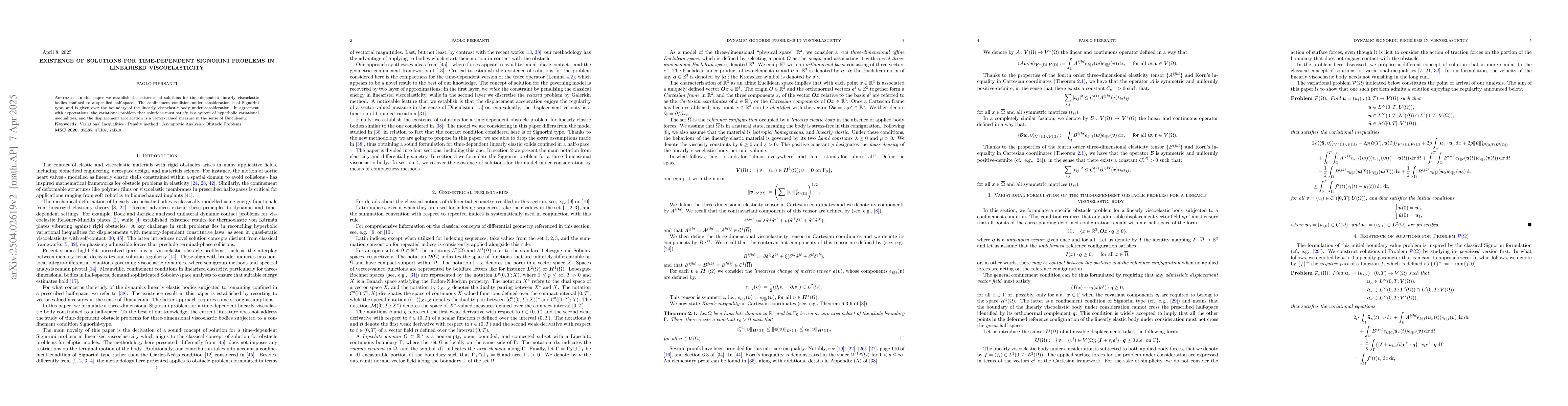 Thumbnail for Existence of solutions for time-dependent Signorini problems in
  linearised viscoelasticity