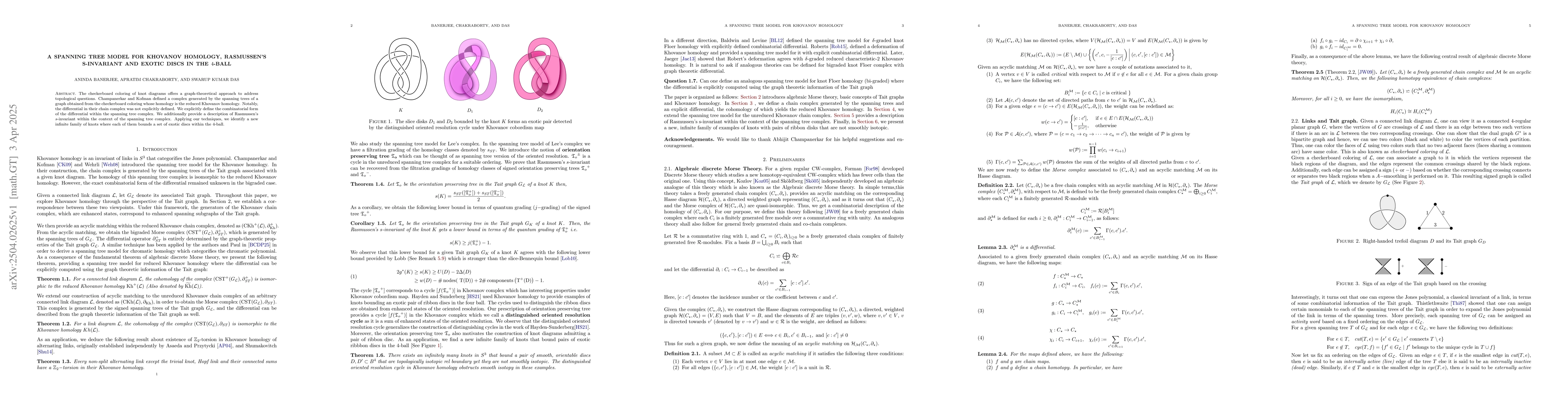 Thumbnail for A spanning tree model for Khovanov homology, Rasmussen's s-invariant and
  exotic discs in the $4$-ball