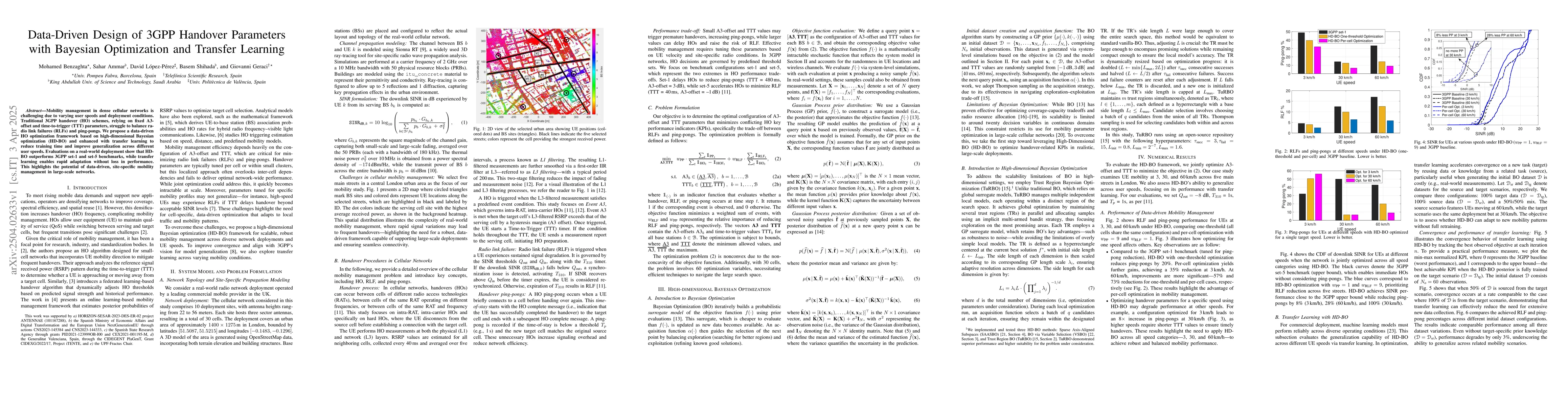 Thumbnail for Data-Driven Design of 3GPP Handover Parameters with Bayesian
  Optimization and Transfer Learning