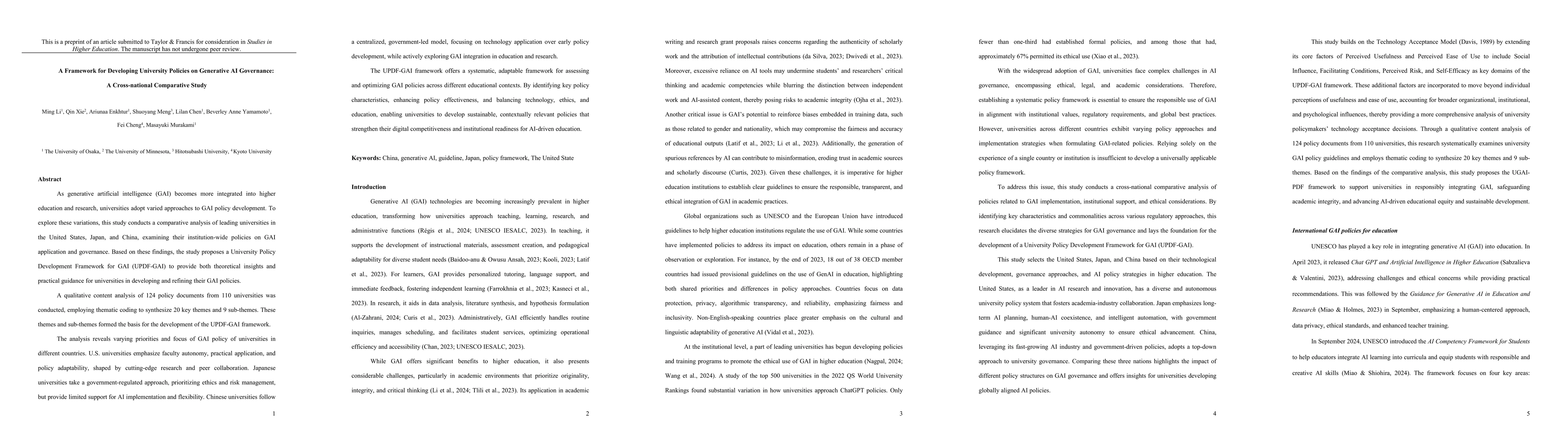 Thumbnail for A Framework for Developing University Policies on Generative AI
  Governance: A Cross-national Comparative Study