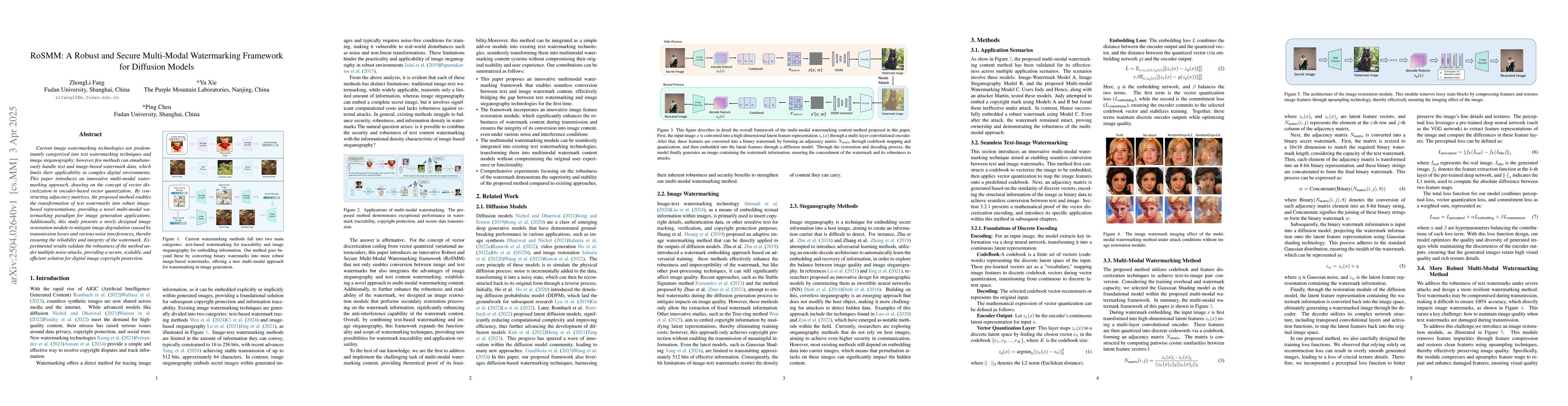 Thumbnail for RoSMM: A Robust and Secure Multi-Modal Watermarking Framework for
  Diffusion Models