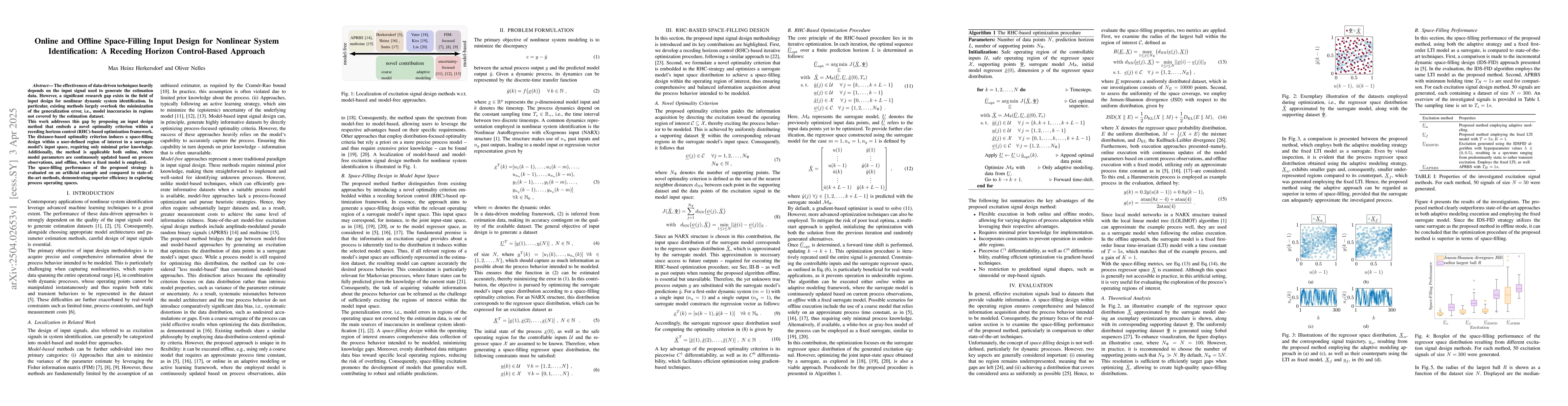 Thumbnail for Online and Offline Space-Filling Input Design for Nonlinear System
  Identification: A Receding Horizon Control-Based Approach