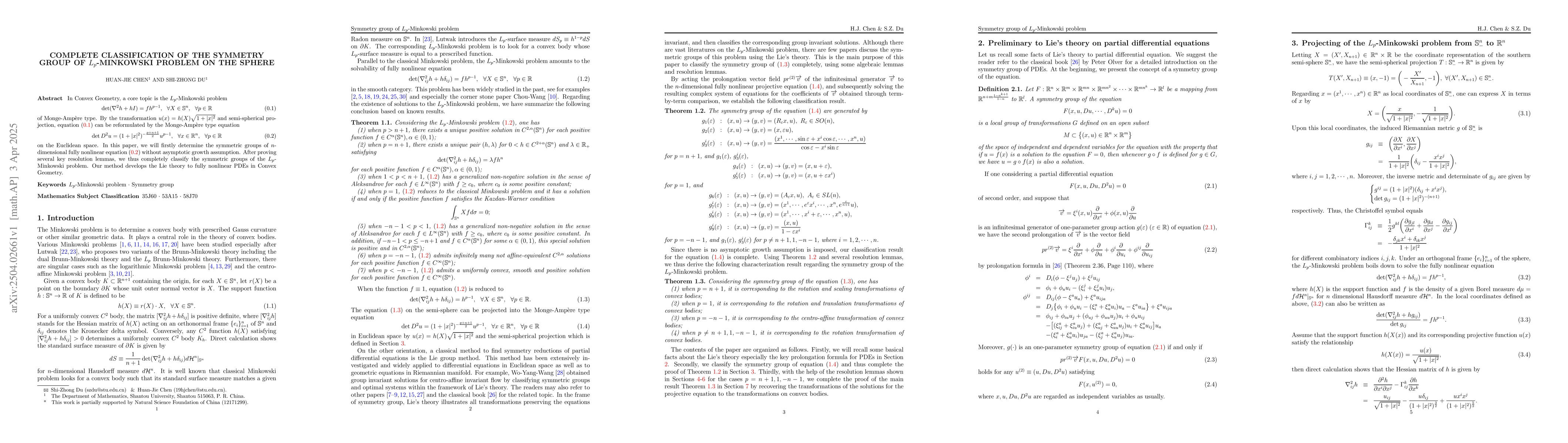 Thumbnail for Complete Classification of the Symmetry Group of $L_p$-Minkowski Problem
  on the Sphere