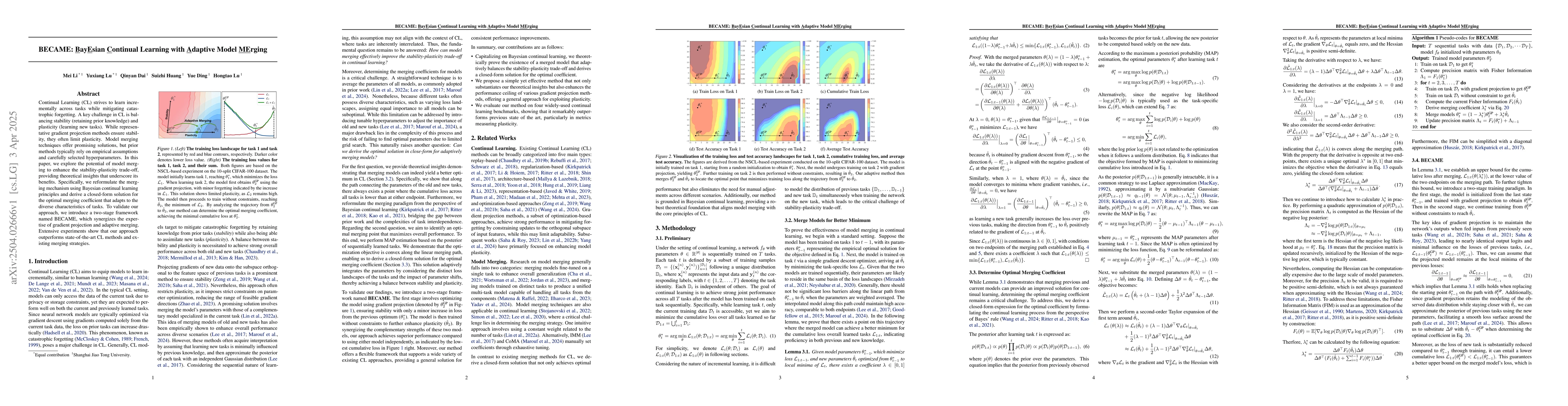 Thumbnail for BECAME: BayEsian Continual Learning with Adaptive Model MErging