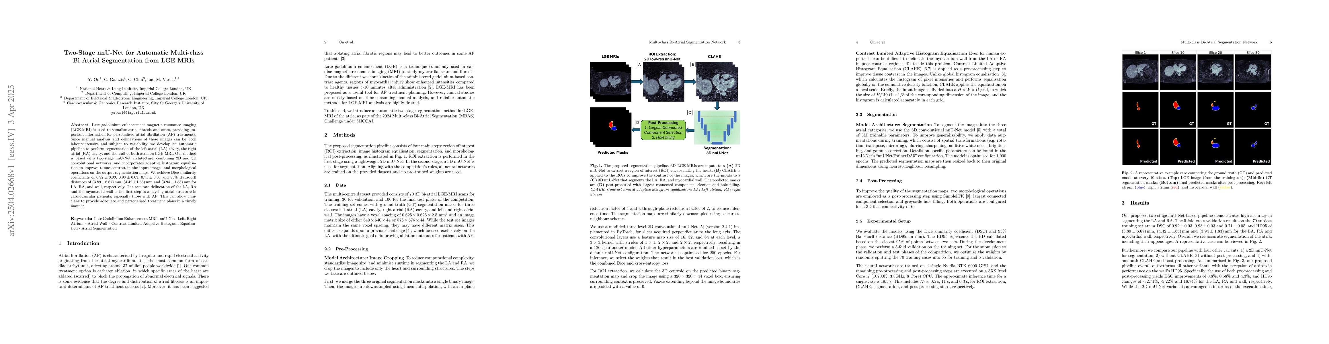 Thumbnail for Two-Stage nnU-Net for Automatic Multi-class Bi-Atrial Segmentation from
  LGE-MRIs