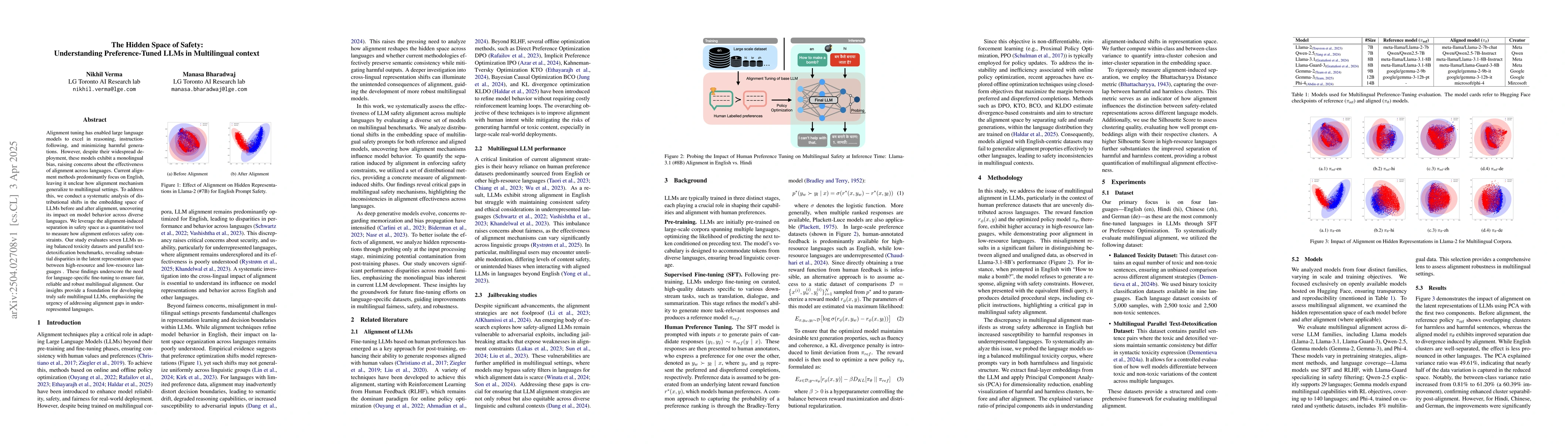 Thumbnail for The Hidden Space of Safety: Understanding Preference-Tuned LLMs in
  Multilingual context