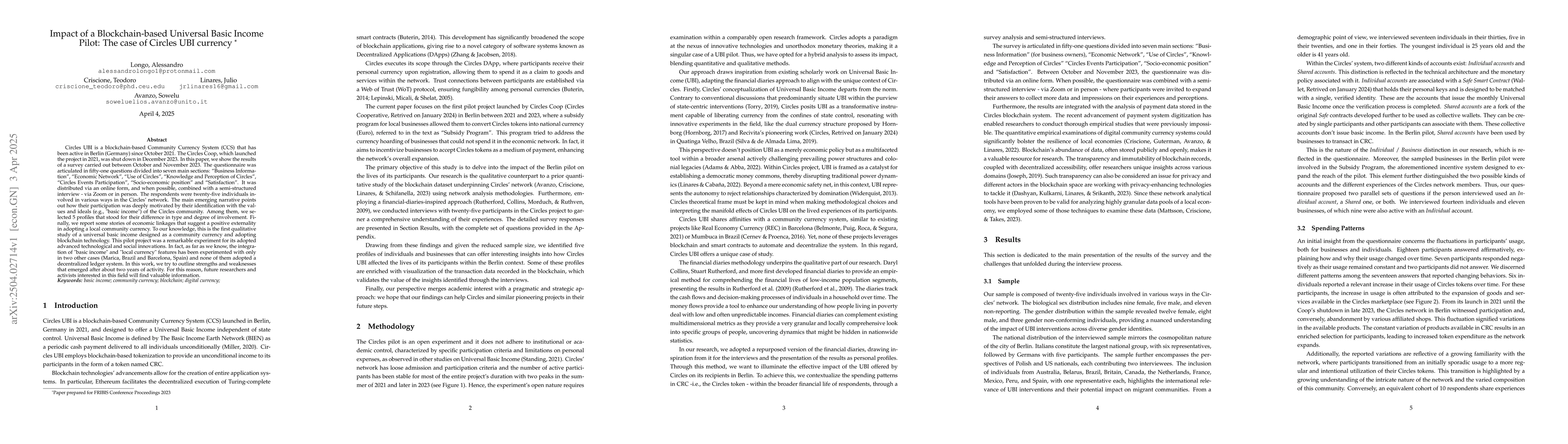 Thumbnail for Impact of a Blockchain-based Universal Basic Income Pilot: The case of
  Circles UBI currency