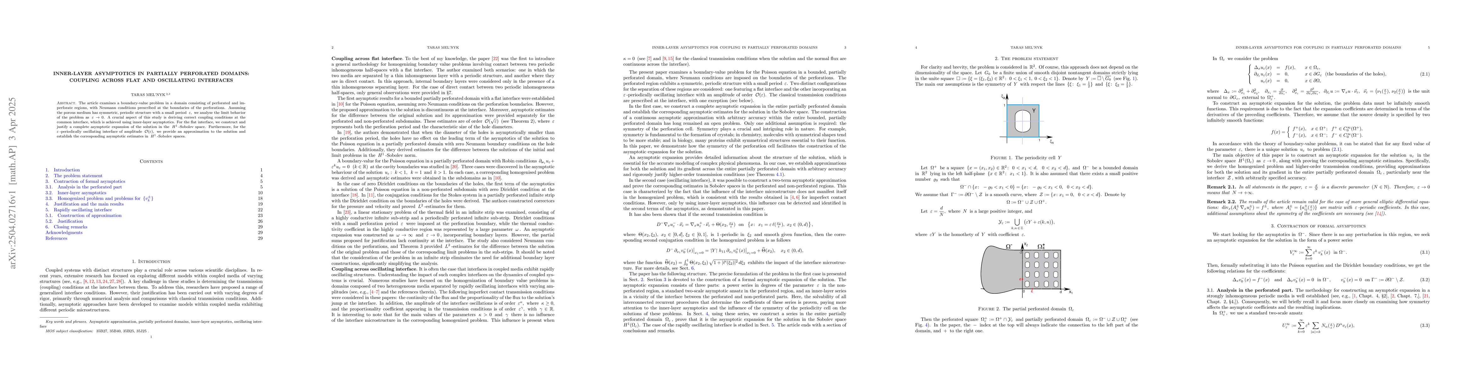 Thumbnail for Inner-layer asymptotics in partially perforated domains: coupling across
  flat and oscillating interfaces