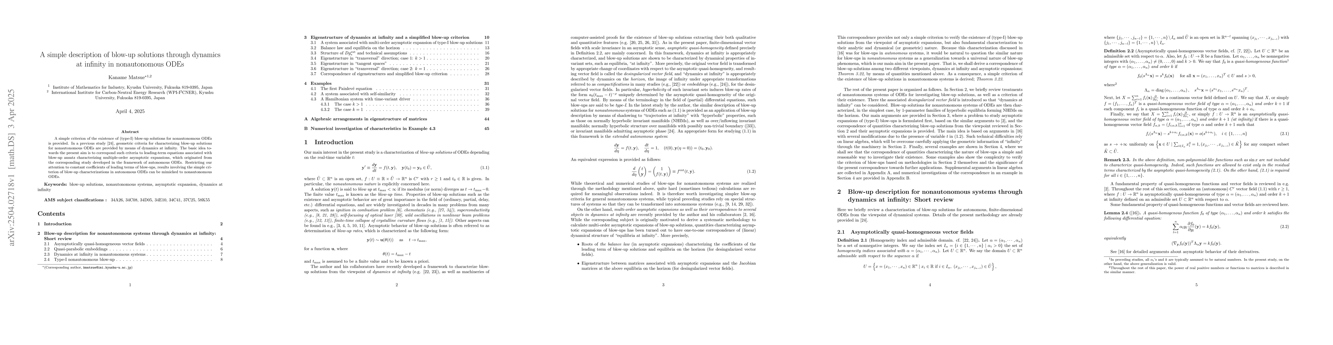Thumbnail for A simple description of blow-up solutions through dynamics at infinity
  in nonautonomous ODEs