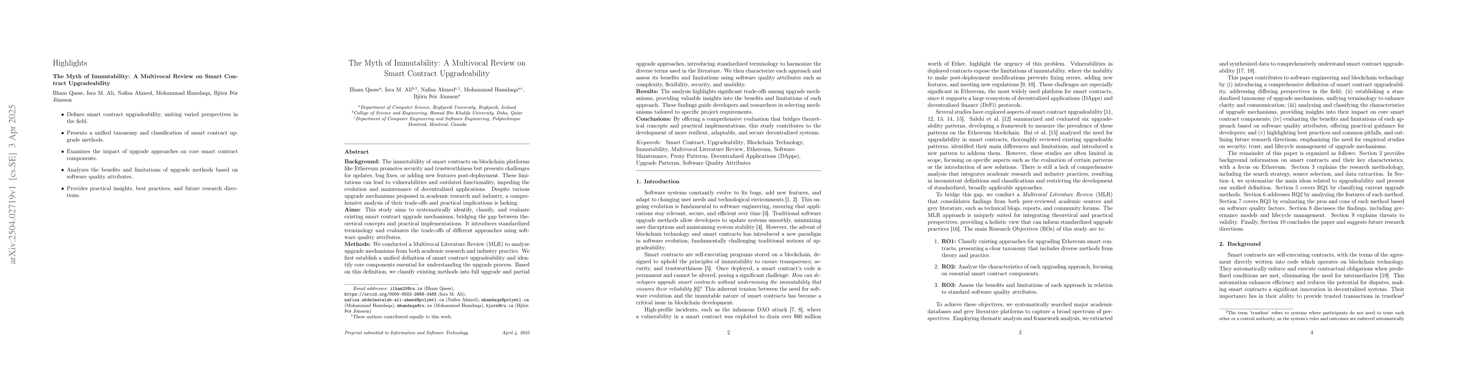 Thumbnail for The Myth of Immutability: A Multivocal Review on Smart Contract
  Upgradeability