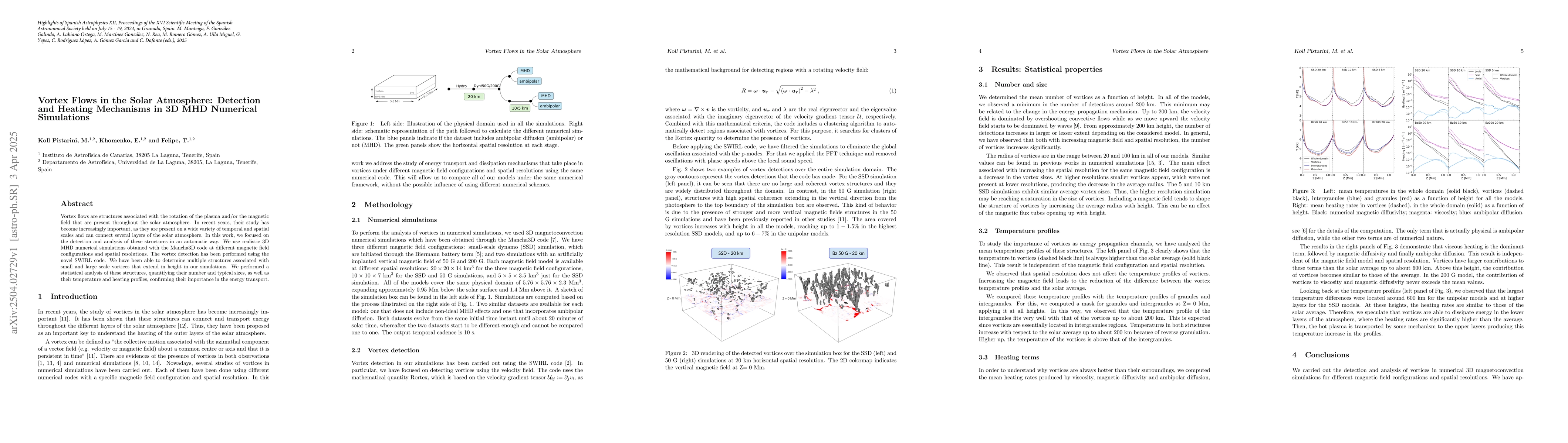 Thumbnail for Vortex Flows in the Solar Atmosphere: Detection and Heating Mechanisms
  in 3D MHD Numerical Simulations