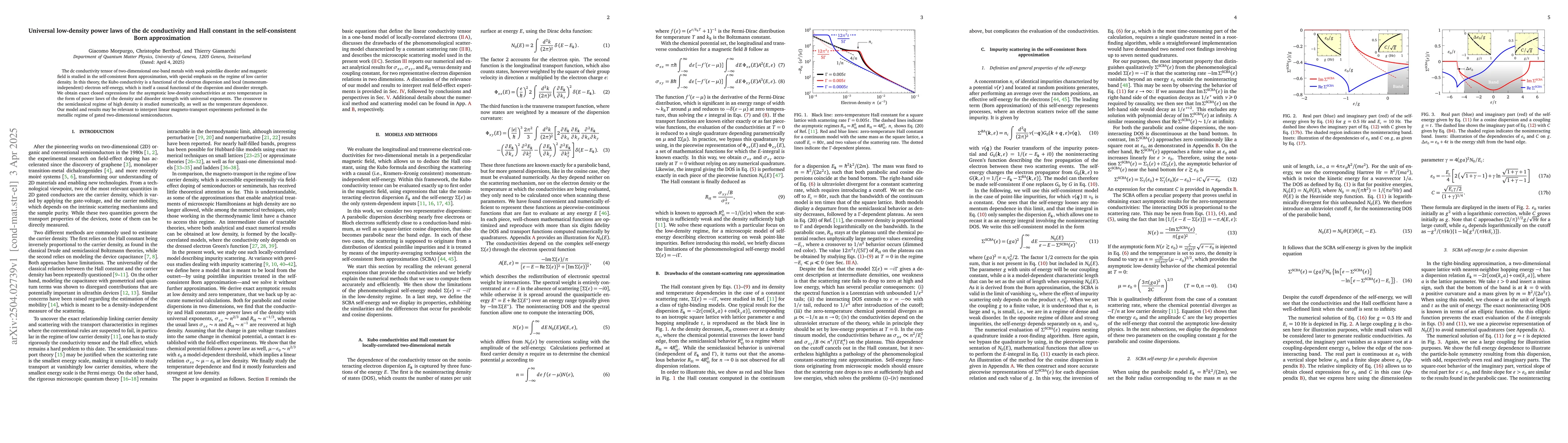 Thumbnail for Universal low-density power laws of the dc conductivity and Hall
  constant in the self-consistent Born approximation