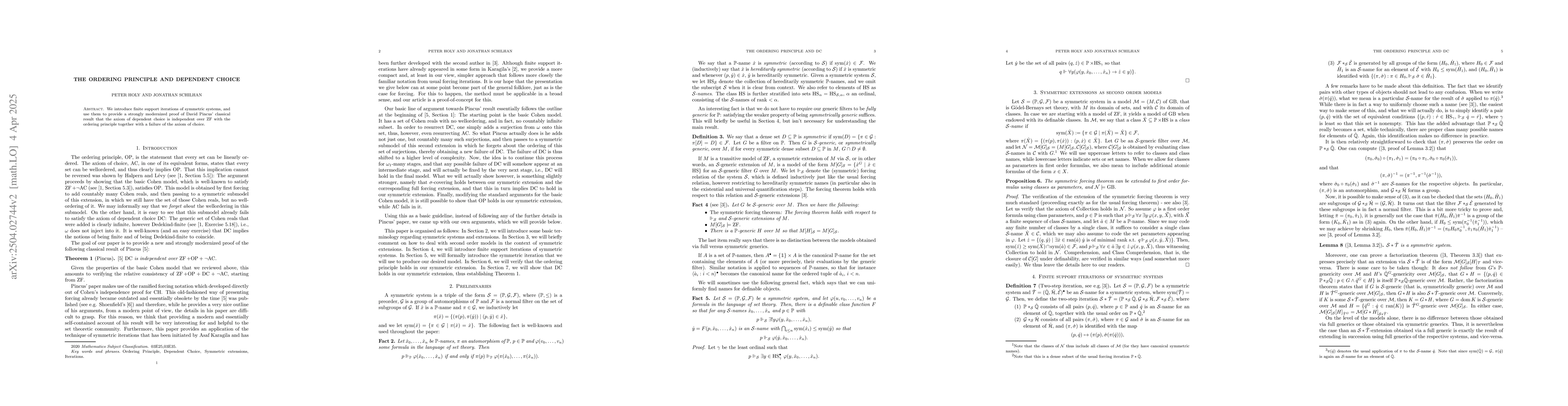 Thumbnail for The Ordering Principle and Dependent Choice