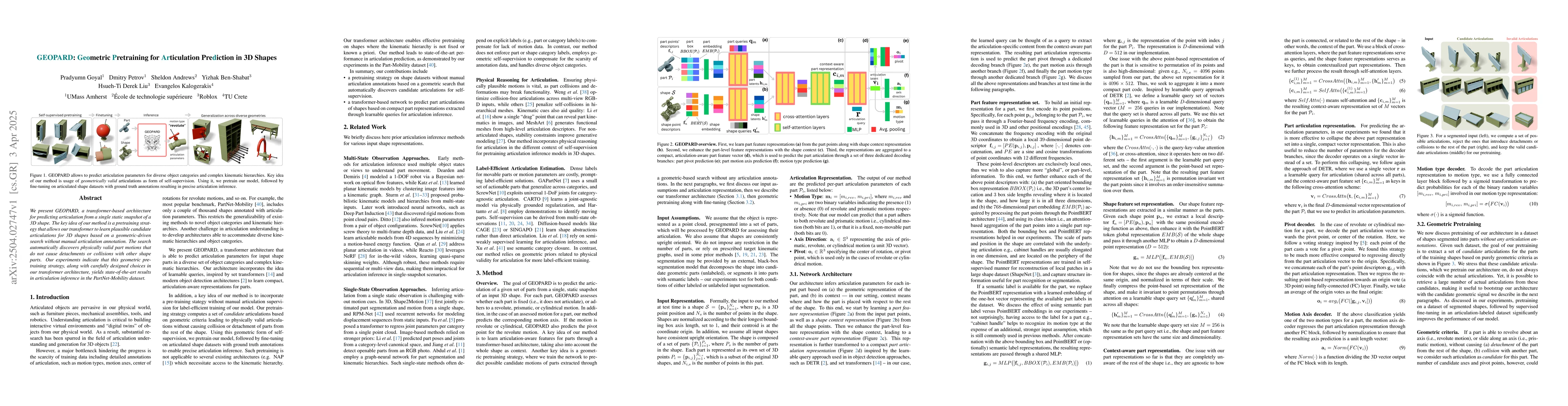Thumbnail for GEOPARD: Geometric Pretraining for Articulation Prediction in 3D Shapes
