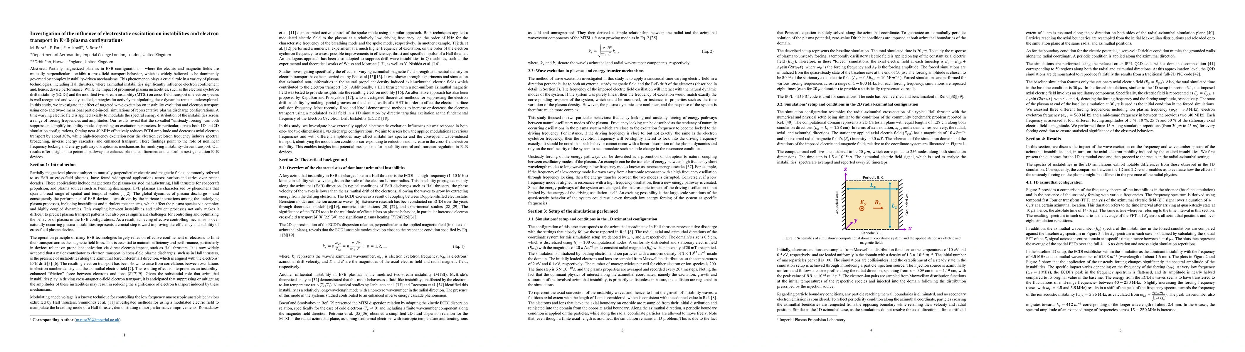 Thumbnail for Investigation of the influence of electrostatic excitation on
  instabilities and electron transport in ExB plasma configurations