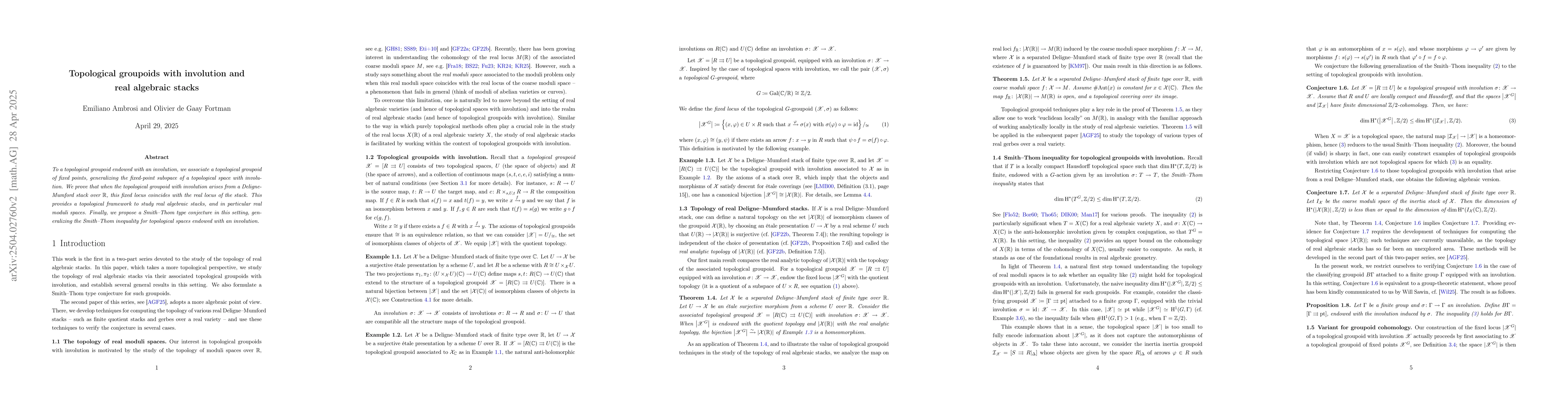 Thumbnail for Topological groupoids with involution and real algebraic stacks