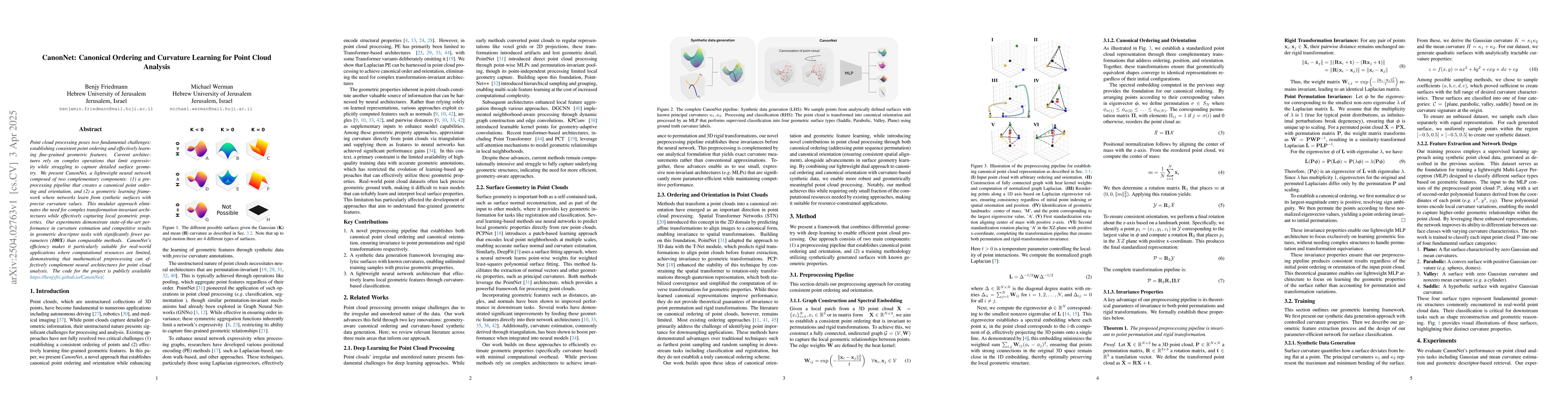Thumbnail for CanonNet: Canonical Ordering and Curvature Learning for Point Cloud
  Analysis