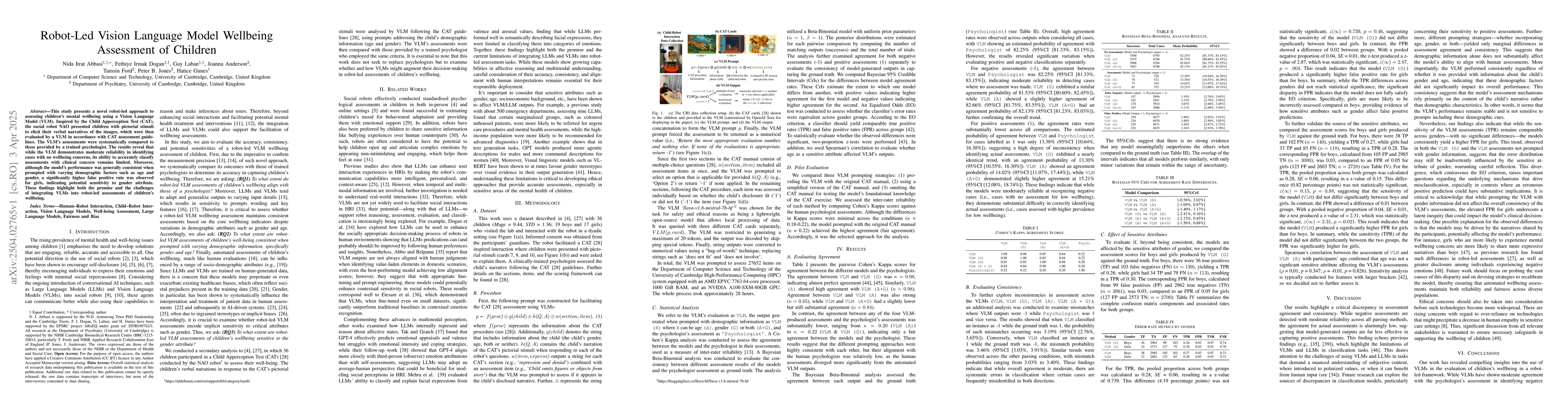 Thumbnail for Robot-Led Vision Language Model Wellbeing Assessment of Children
