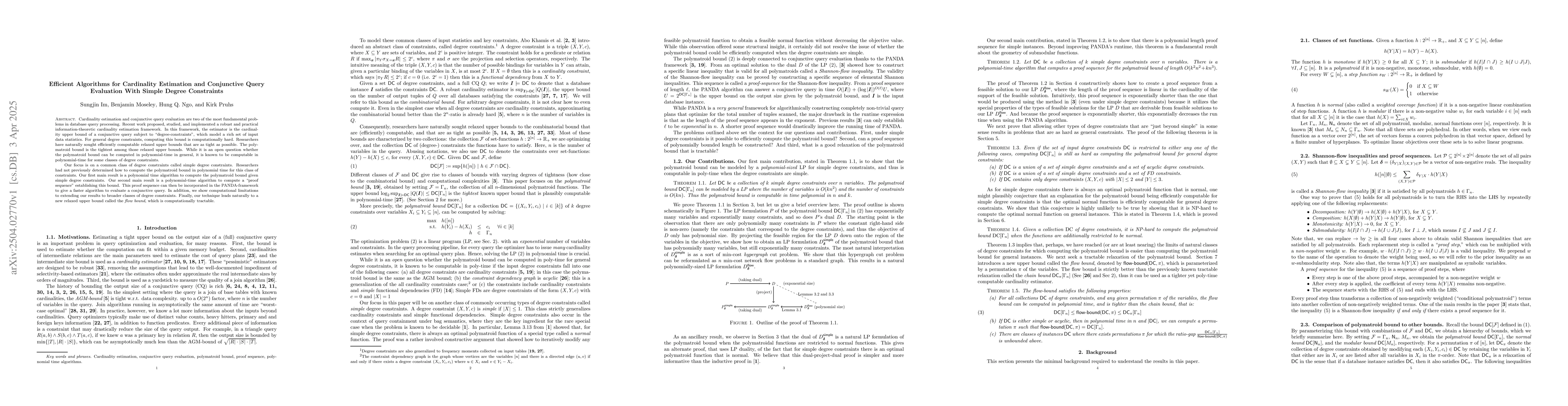 Thumbnail for Efficient Algorithms for Cardinality Estimation and Conjunctive Query
  Evaluation With Simple Degree Constraints