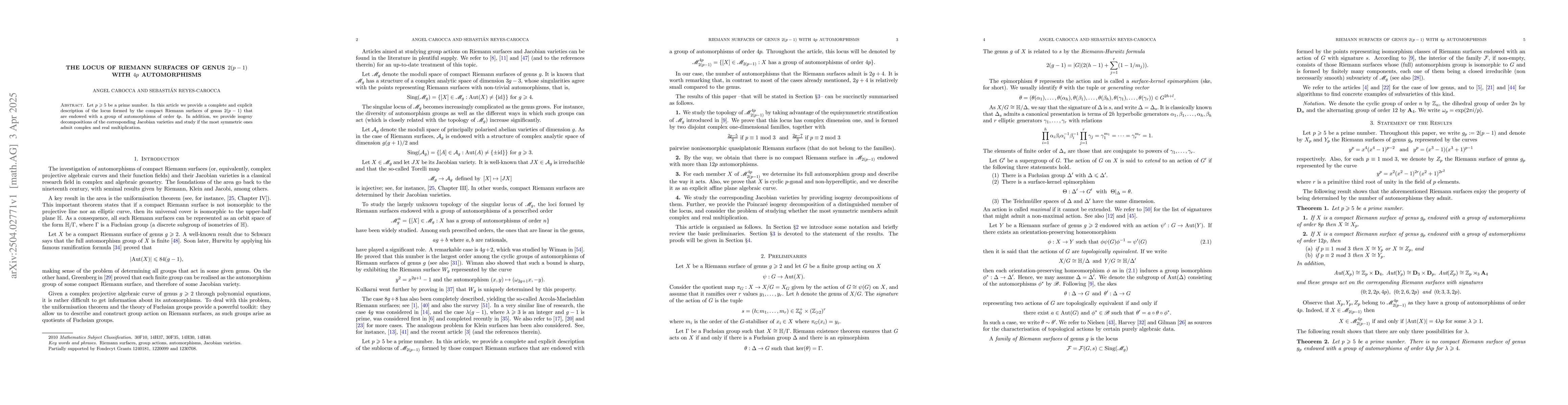 Thumbnail for The locus of Riemann surfaces of genus $2(p-1)$ with $4p$ automorphisms