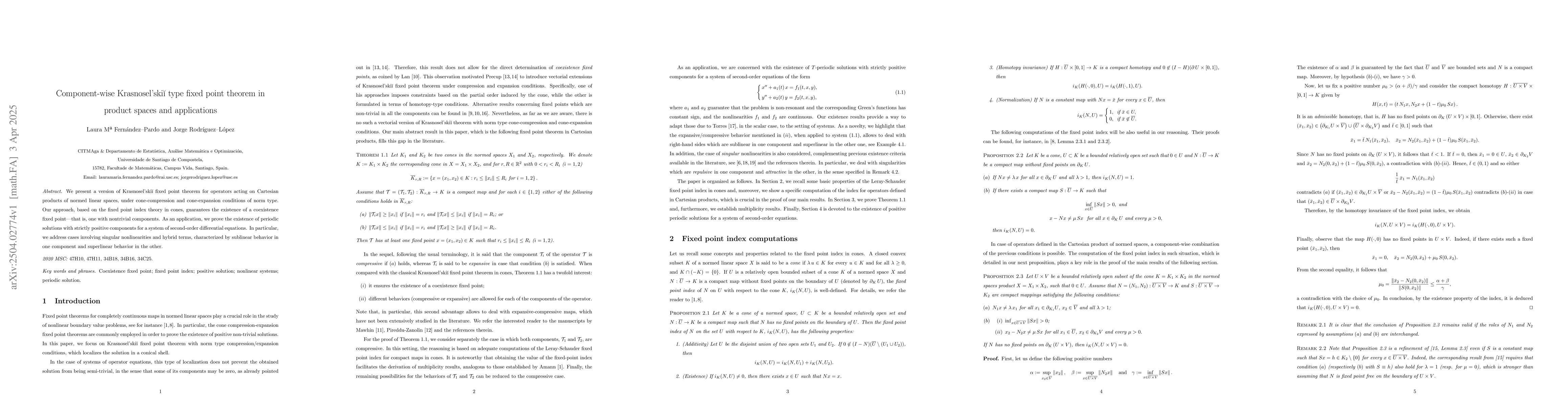 Thumbnail for Component-wise Krasnosel'skii type fixed point theorem in product spaces
  and applications