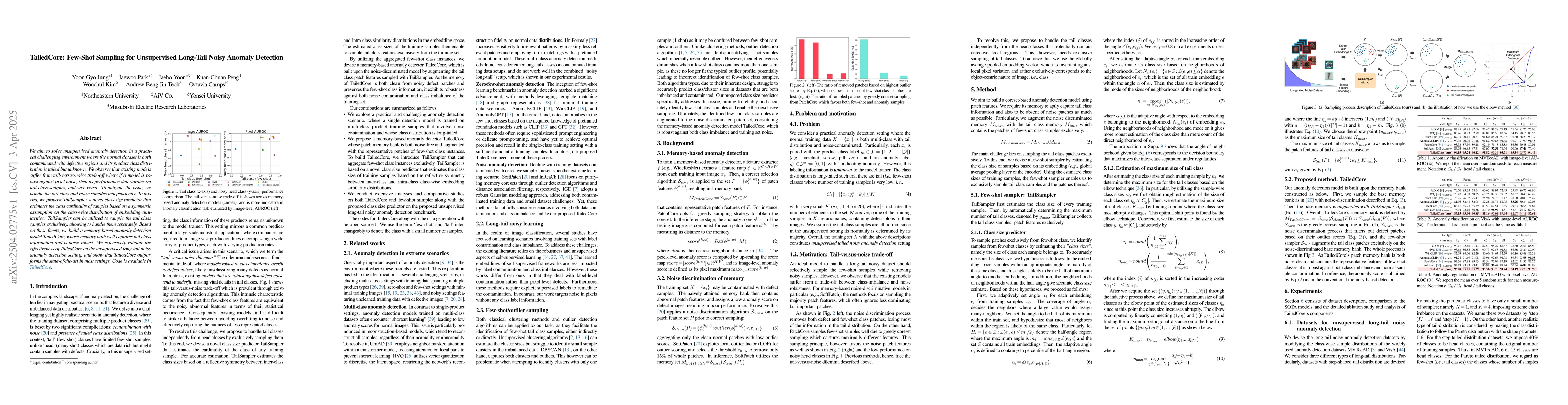 Thumbnail for TailedCore: Few-Shot Sampling for Unsupervised Long-Tail Noisy Anomaly
  Detection