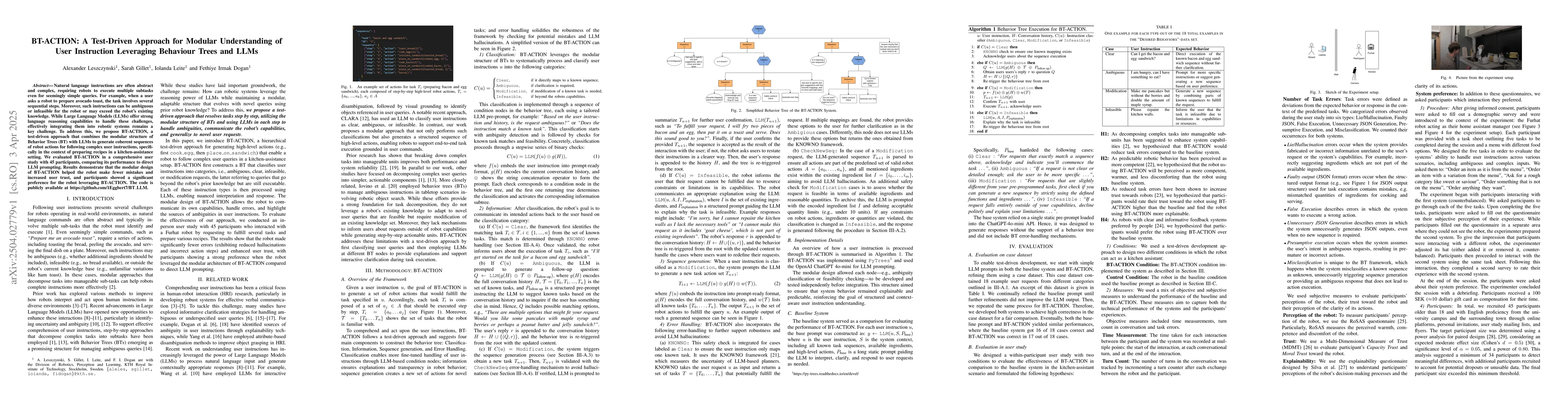 Thumbnail for BT-ACTION: A Test-Driven Approach for Modular Understanding of User
  Instruction Leveraging Behaviour Trees and LLMs