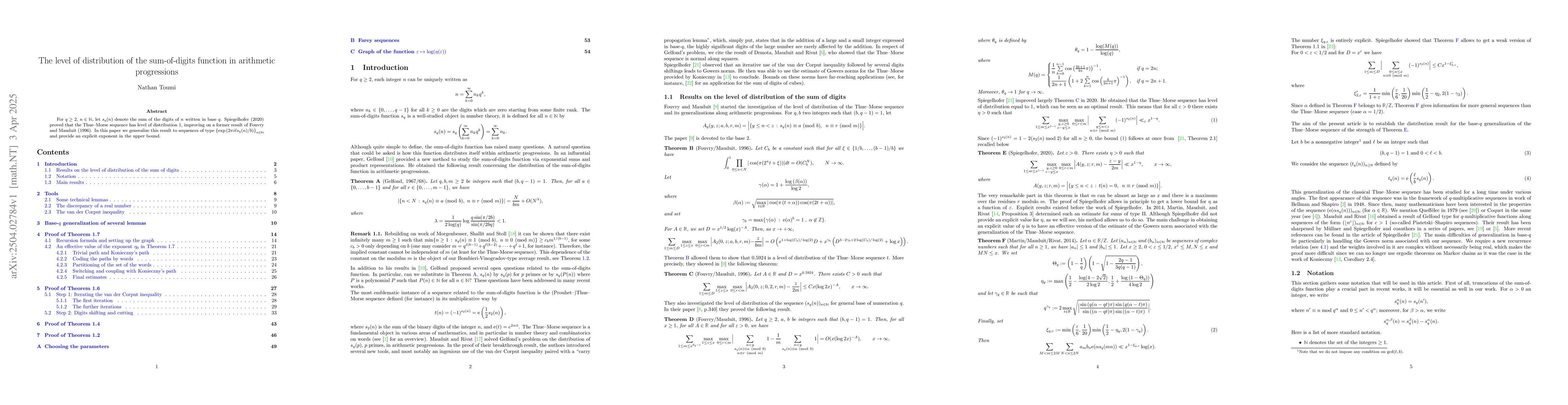 Thumbnail for The level of distribution of the sum-of-digits function in arithmetic
  progressions