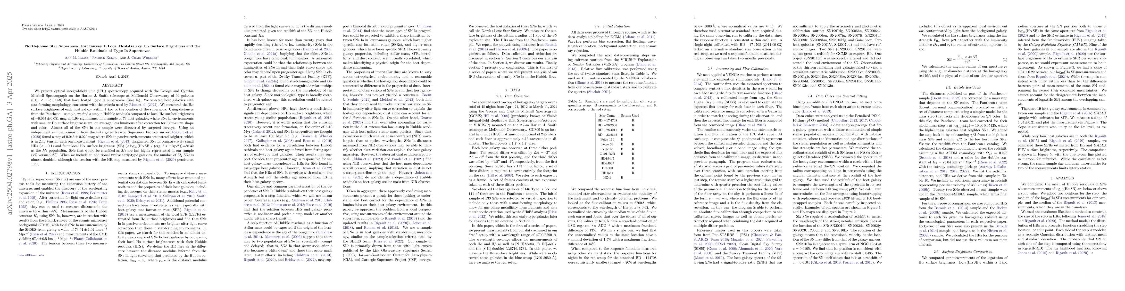 Thumbnail for North+Lone Star Supernova Host Survey I: Local Host-Galaxy H$α$
  Surface Brightness and the Hubble Residuals of Type Ia Supernovae