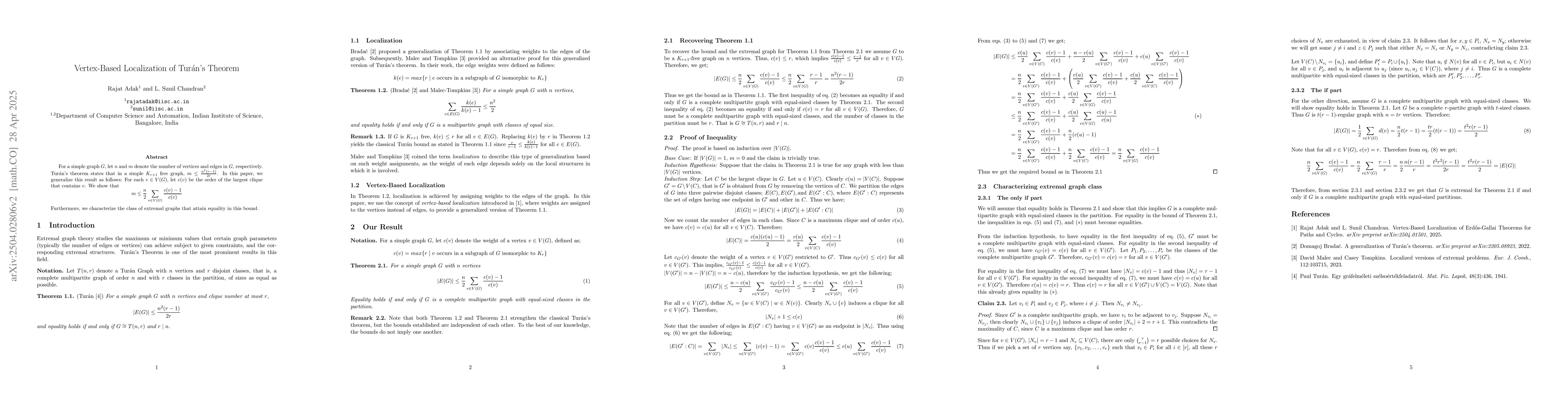 Thumbnail for Vertex-Based Localization of Turán's Theorem