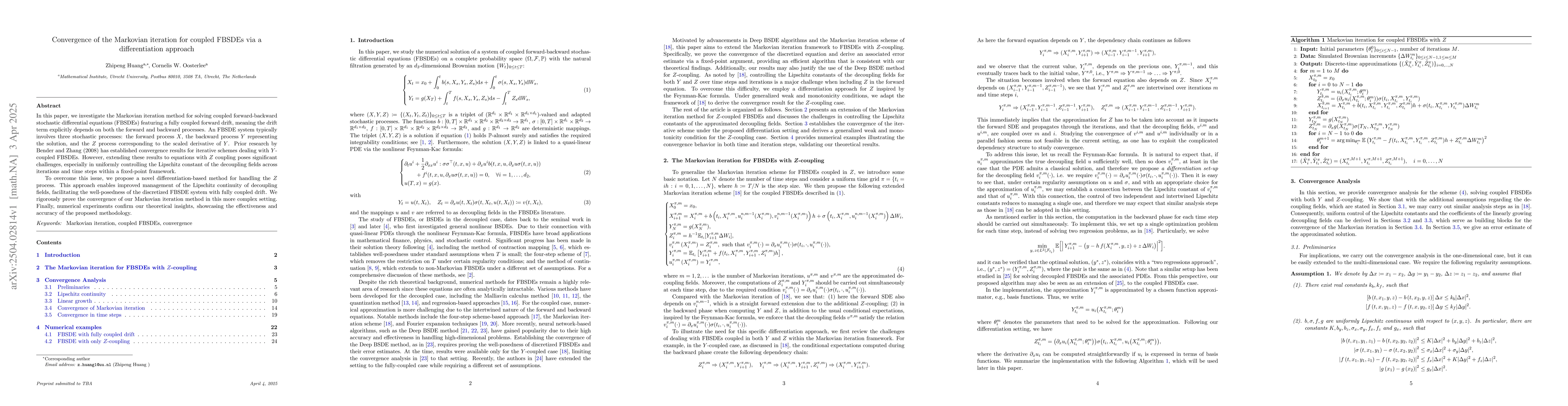 Thumbnail for Convergence of the Markovian iteration for coupled FBSDEs via a
  differentiation approach