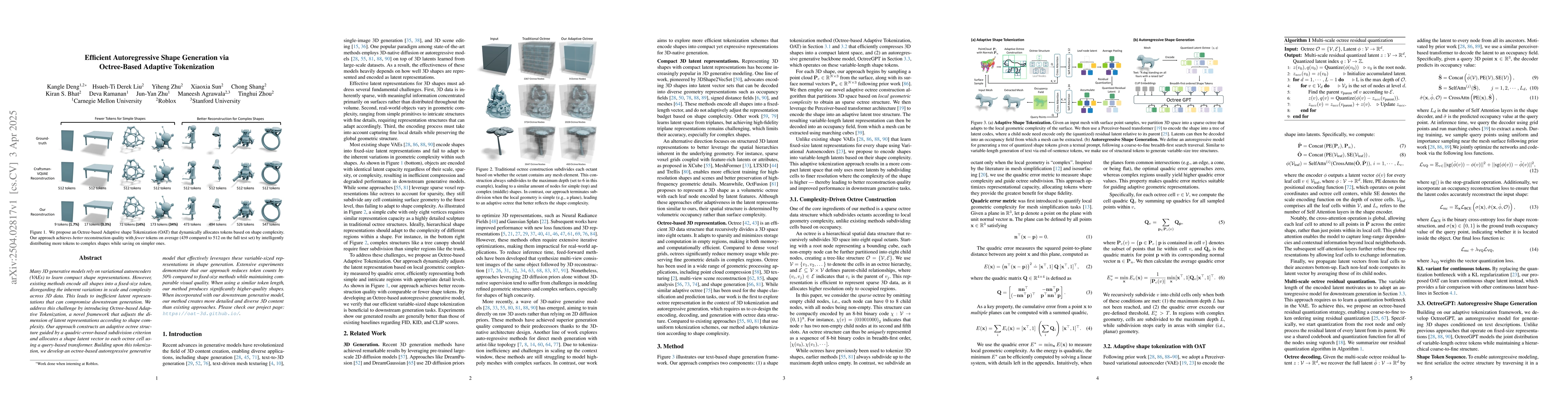 Thumbnail for Efficient Autoregressive Shape Generation via Octree-Based Adaptive
  Tokenization