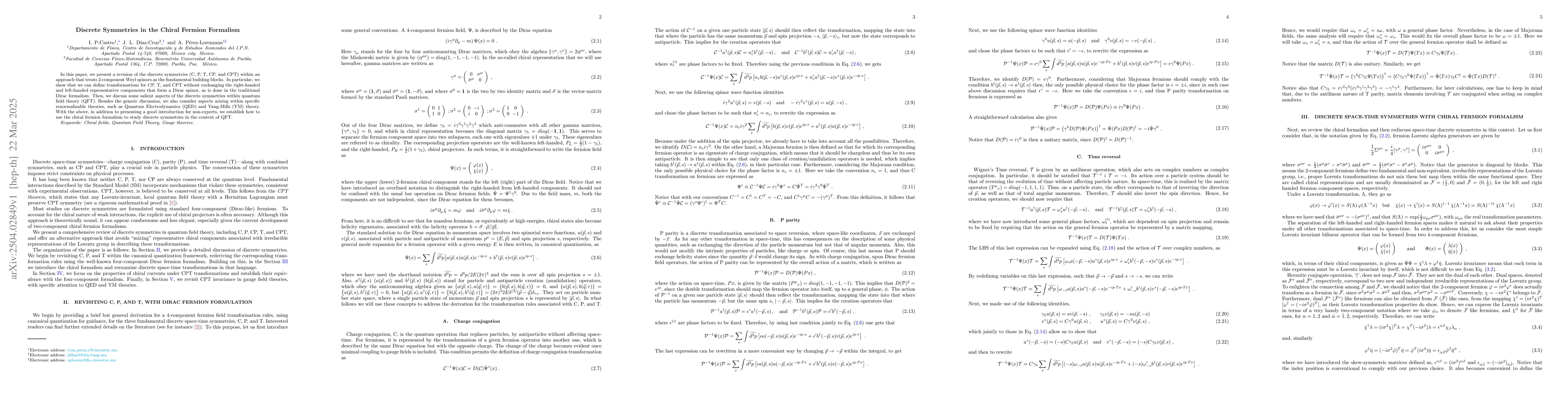 Thumbnail for Discrete Symmetries in the Chiral Fermion Formalism