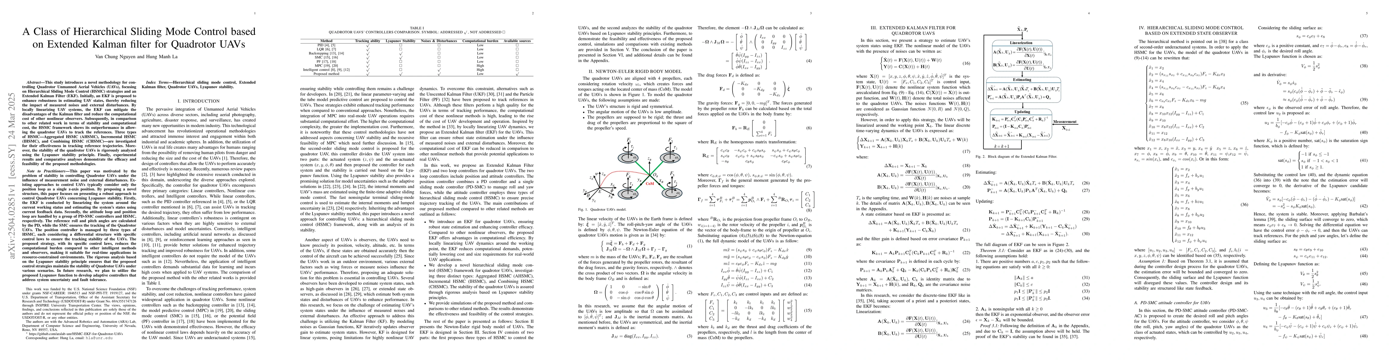 Thumbnail for A Class of Hierarchical Sliding Mode Control based on Extended Kalman
  filter for Quadrotor UAVs