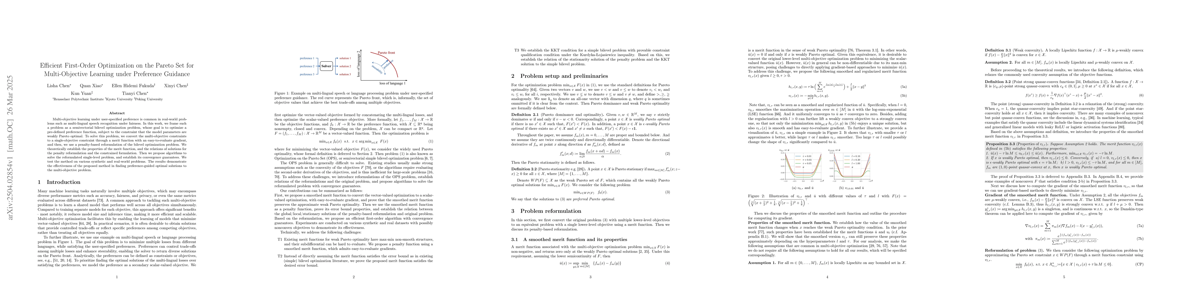 Thumbnail for Efficient First-Order Optimization on the Pareto Set for Multi-Objective
  Learning under Preference Guidance